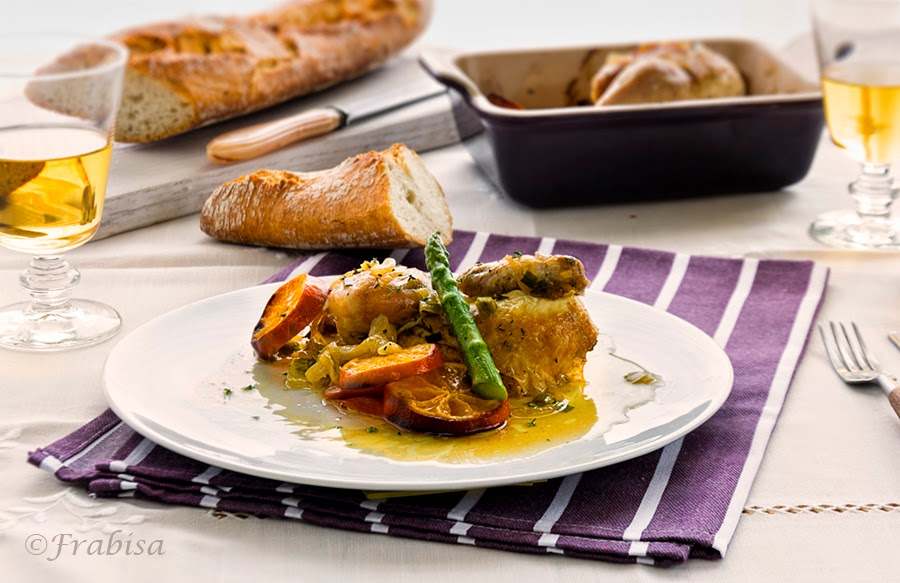 Pollo asado al horno con mandarinas