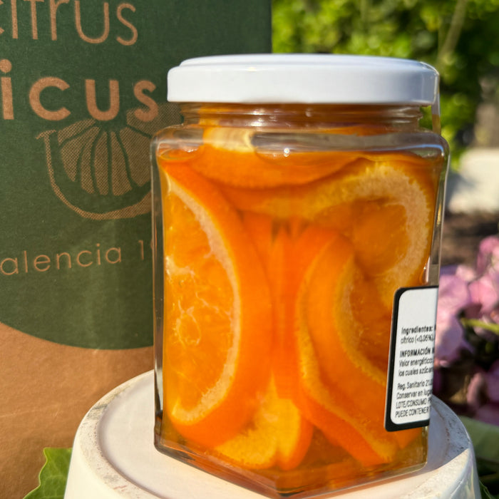 Detalle de rodajas de naranjas en almíbar artesanal de CitrusRicus